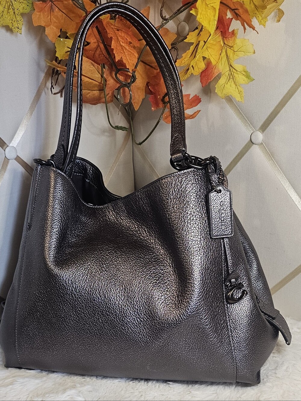 Coach Dalton 31 Shoulder Bag in Metallic Gunmetal.
